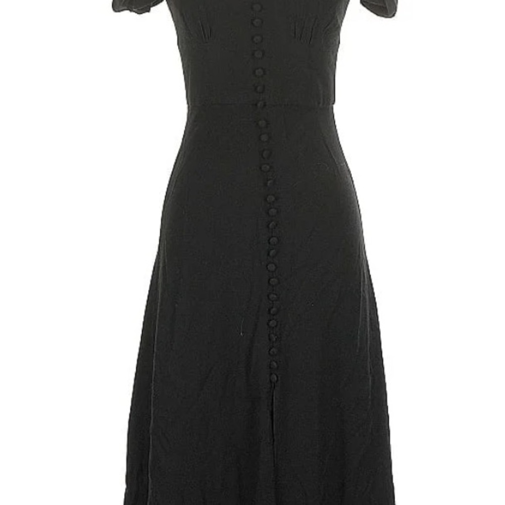 SALONI Black Midi Dress with Button Detail